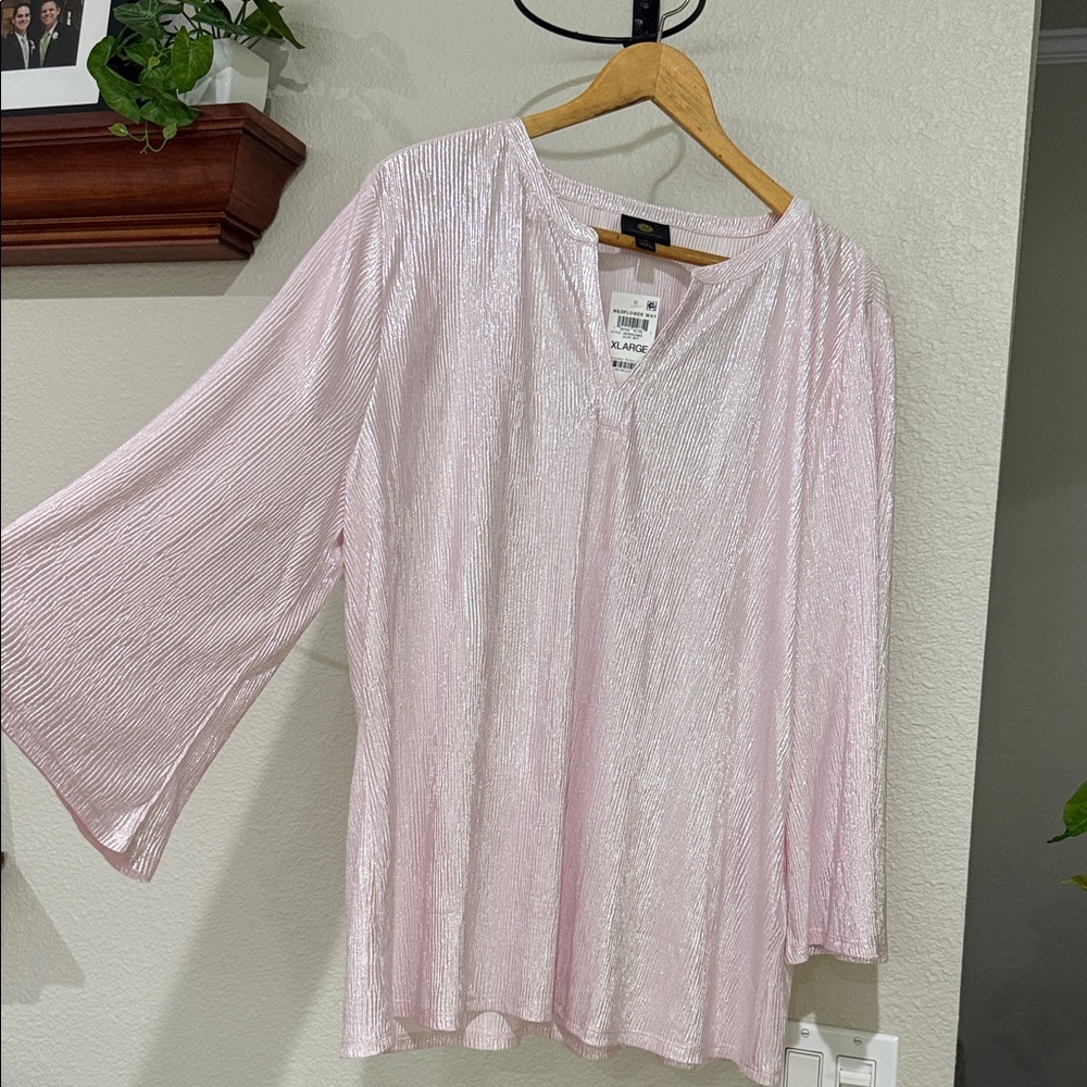 NWT JM Collection Shimmering Light Pink 3/4 sleeve Blouse size XL
